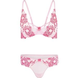 NWT Adore Me Pink Floral Embroidered Unlined Bra Set 36DDD and Panty Sz Lg